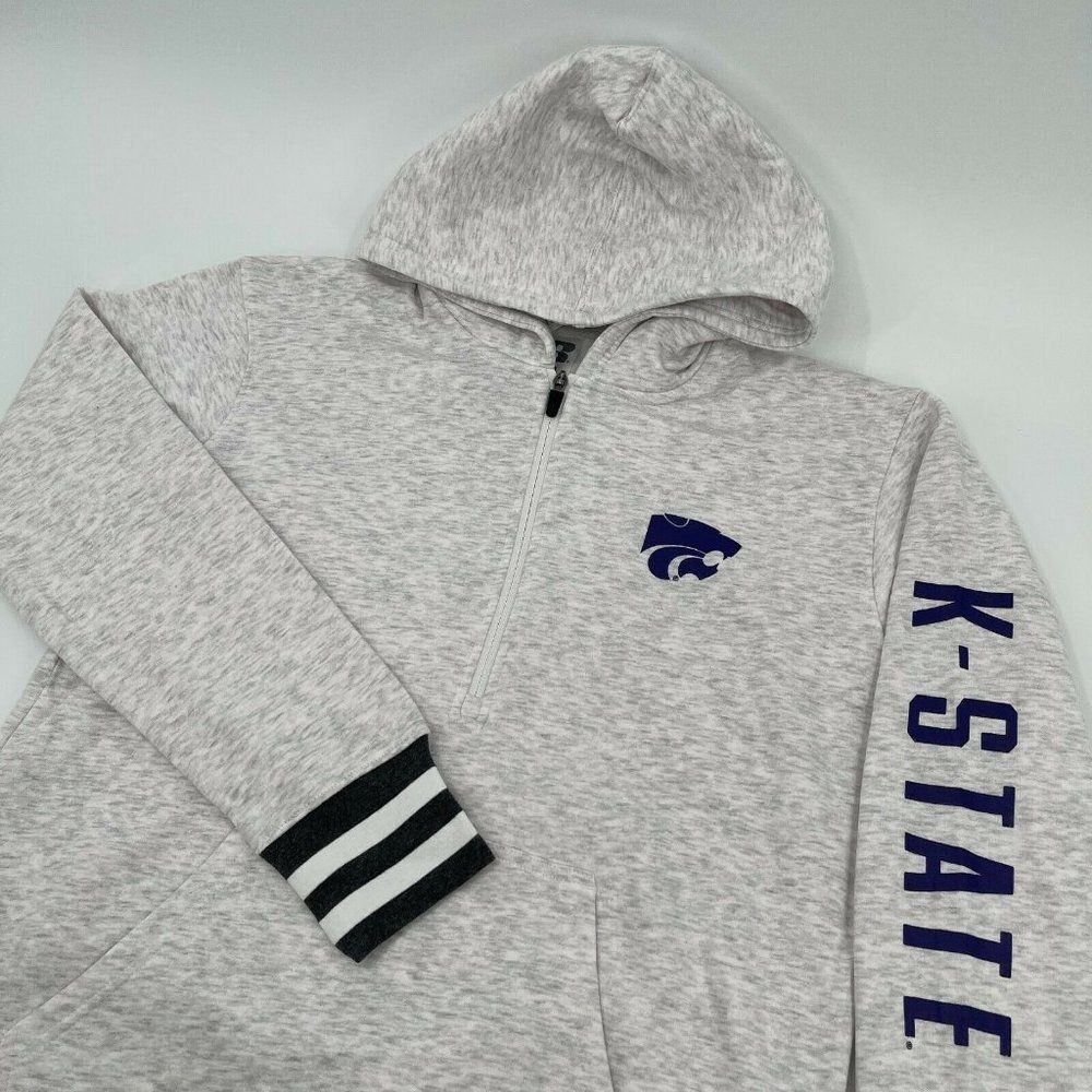 NEW Russell Kansas State Wildcats Adult Gray 1/4 Zip Hoodie Hooded Sweatshirt M